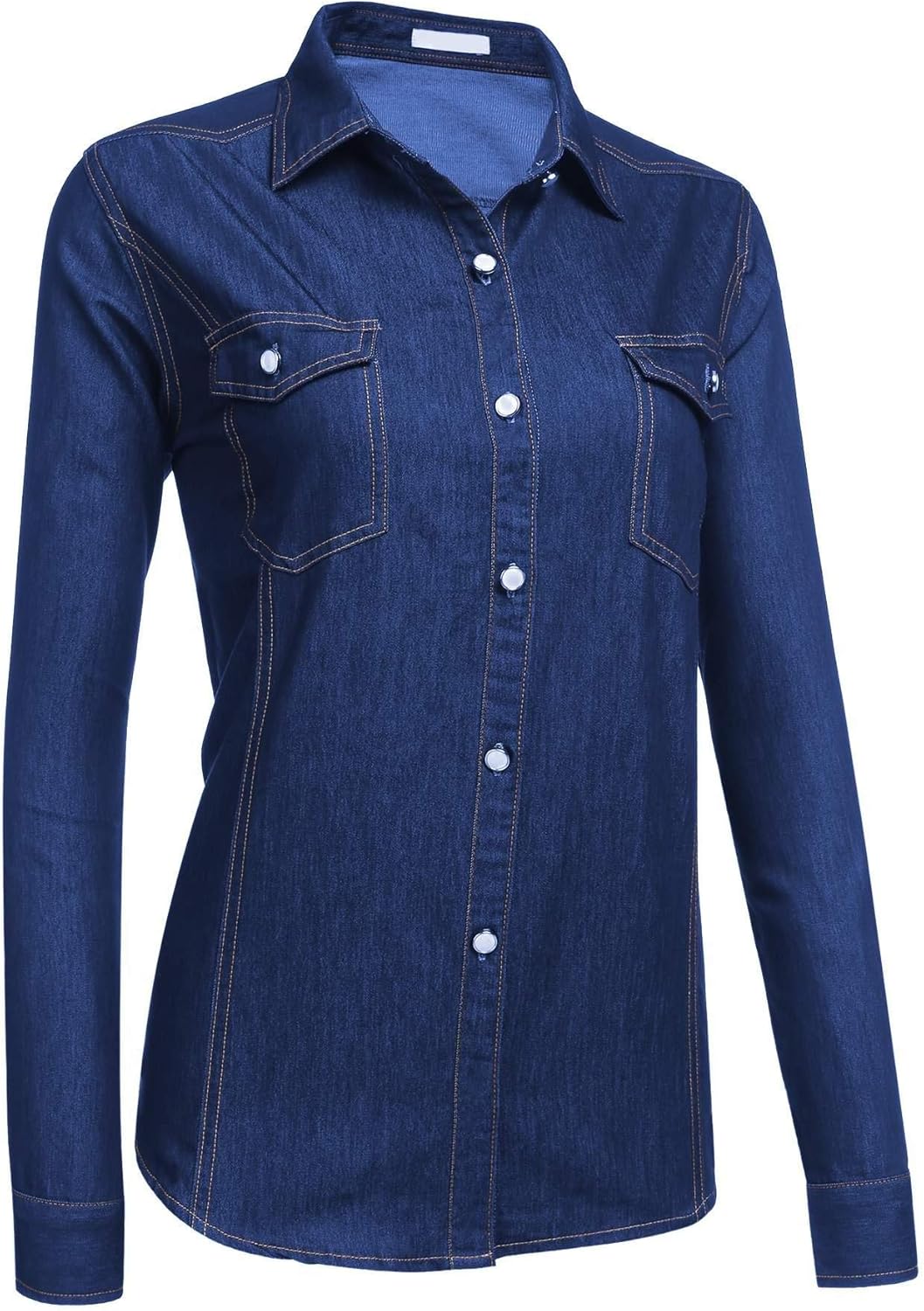 Chainscroll Women's Chambray Shirt Classic Vintage Long Sleeve Button Down Denim Shirt: Clothing