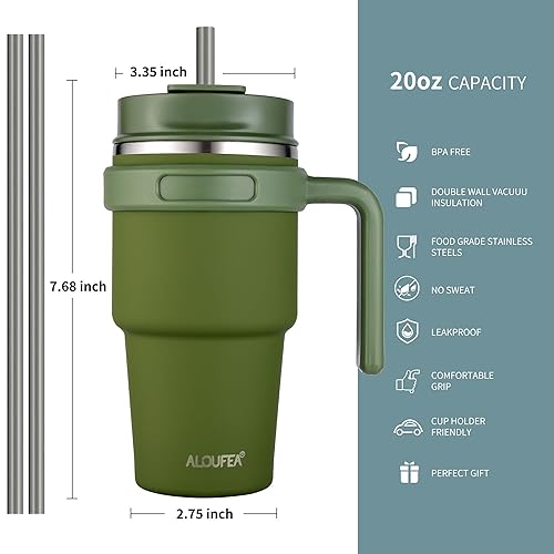 ALOUFEA 20 oz Insulated Coffee Mug Tumbler with Handle, Stainless Steel Travel  Mug Tumbler with Lid and Straw,Double Wall Vacuum Leak Proof Ice Coffee  Thermal Cup, Army Green in Saudi Arabia |