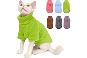 SUNFURA Turtleneck Sweater Coat for Cat, Sphynx Cat Clothes Cat Pajamas for Cats Only, Kitten Fleece Pullover Sweaters with Sleeves, Pet Warm Jumpsuit Cat Sweatshirt for Cold Weather, Green L