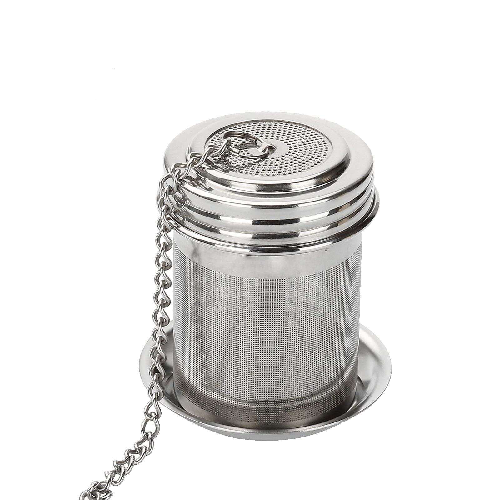 Stainless Steel Tea Ball Infuser Loose Leaf Tea Infuser Mesh Tea Ball with Extended Chain Hook and Drip Tray for Loose Leaf Tea and Mulling Spices