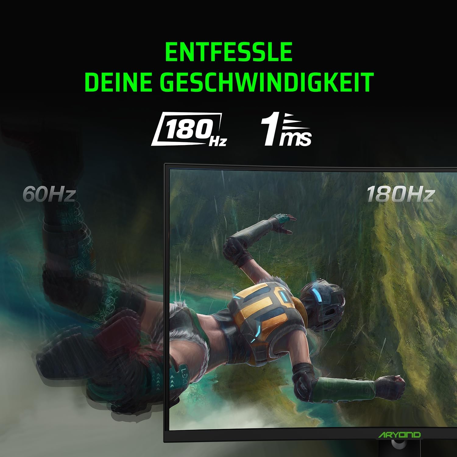Aryond A32 V2 Curved Gaming Monitor, 32 Zoll(80cm), 180Hz, 1500R, QHD (2560x1440), 1ms, HDR, FreeSync&G-Sync, 122% SRGB, Eye Care, Eingebauter Lautsprecher, HDMI, Display Port, Höhenverstellbar 3
