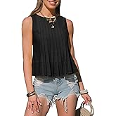 EXLURA Women's Cotton Linen Pleated Peplum Tank Tops Sleeveless Round Neck Babydoll Blouse Casual Summer Flowy Shirts 2026