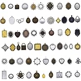 JJGQAZ Assorted 60 Pieces Mini Size Blank Bezel Pendant Trays Antique Bronze Silver Golden 0.4-1.6 inches Alloy Cameo Setting for DIY Jewelry Making