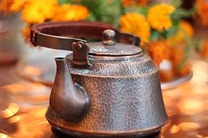 Artisan Hand Forged Copper Tea Kettle, Pure Solid Copper Teapot with Hammered Texture, Traditional Handcrafted Design for Hom