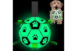 QDAN Light Up Dog Ball, Interactive Glow in The Dark Dog Toys Soccer Ball, Puppy Tug Water Toy for Small & Medium Dogs, Puppy Birthday Gifts, Indoor Outdoor （6 Inch ）