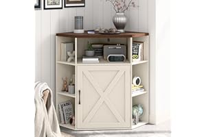 Vabches Corner Cabinet, Corner Storage Shelf with USB Ports and Outlets Industrial Organizer for Small Space Wooden 6-Cubby Bookshelf for Study, Playroom, Living Room (Off White)