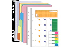 Rancco A5 Planner Inserts Monthly Planner Refills, 90 Pages Colorful 6-Ring Loose-leaf Monthly Binder Paper w/Divider, PVC Pouch, Ruler, Index Tab for Journal, Filofax, Double-sided, Undated,8.3x5.6"