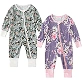 OPAWO Viscose from Bamboo Baby Pajamas Girl 2pack Mittens Cuff 2 Way Zipper Soft Footless Sleeper Baby Boy One-Piece Romper