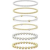 koperin Layered Elastic Stretch 2MM/4MM/6MM Beaded Bracelets - Dainty 14K Gold/Silver Plated Stack Bracelet Set Size of 6.5inch for Women Trendy Jewelry Gift