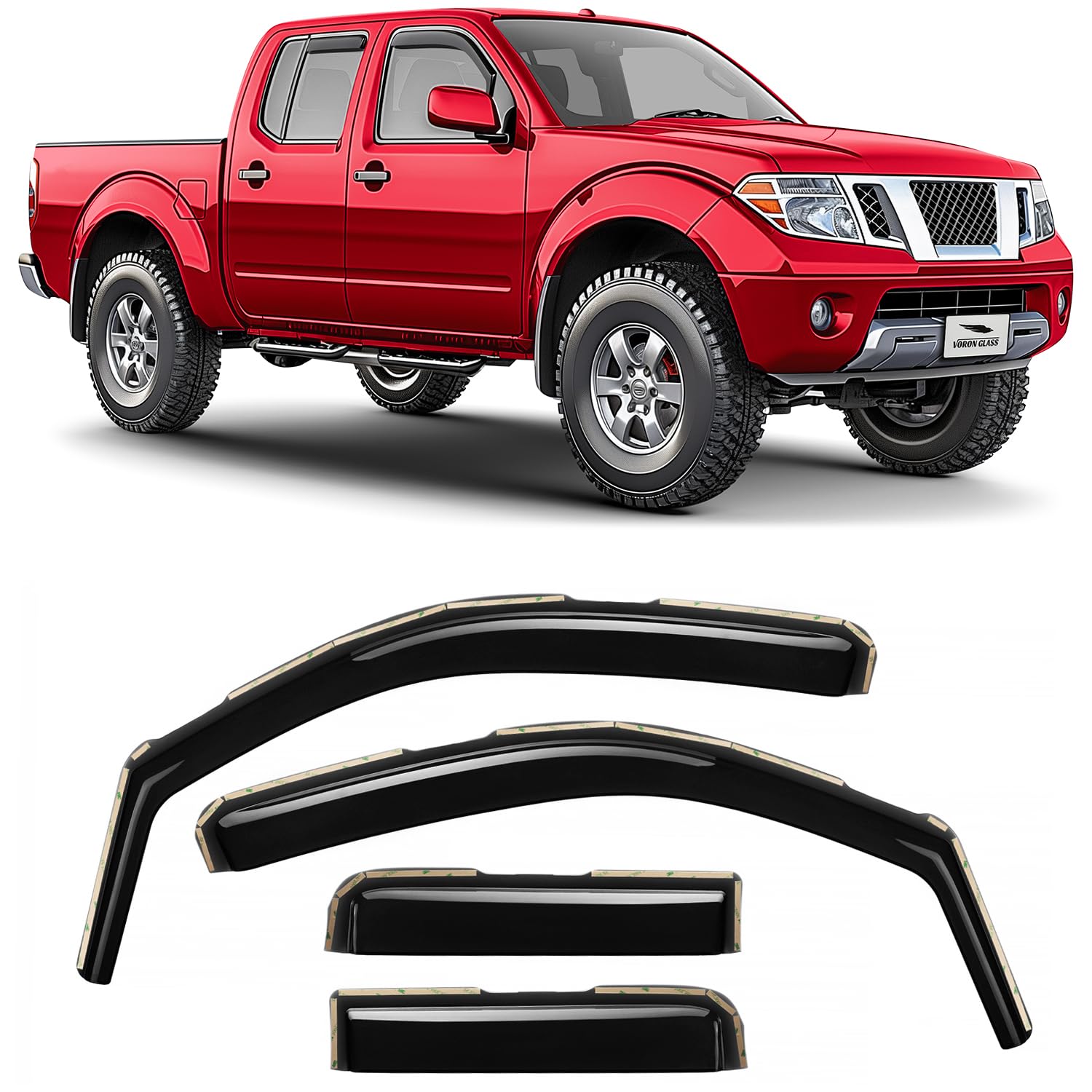 Photo 1 of Voron Glass in-Channel Extra Durable Rain Guards for Trucks Nissan Frontier 2005-2021 Crew Cab, Window Deflectors, Vent Window Visors, 4 Pieces-220108