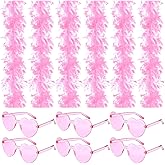 Yunsailing 12 Pcs Pink Feather Boas with Heart Sunglasses Set, 6ft Artificial Fluffy Pink Boa Bulk Rimless Glasses for Women Valentines Galentines Day Bachelorette Party Wedding Birthday Costume Gifts