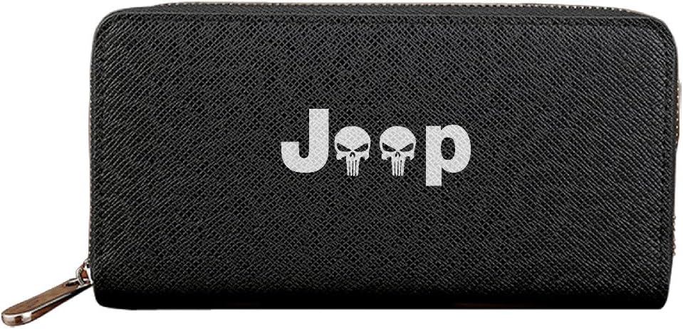 HunnXD Men's Jeep With Punisher Logo PU Leather Zipper Wallets