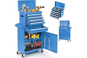 Dawmilon Rolling Tool Chest, 5-Drawer Tool Cabinet with Lockable Wheels and Detachable Top Tool Box, Tool Cart for Warehouse, Workshop, Blue