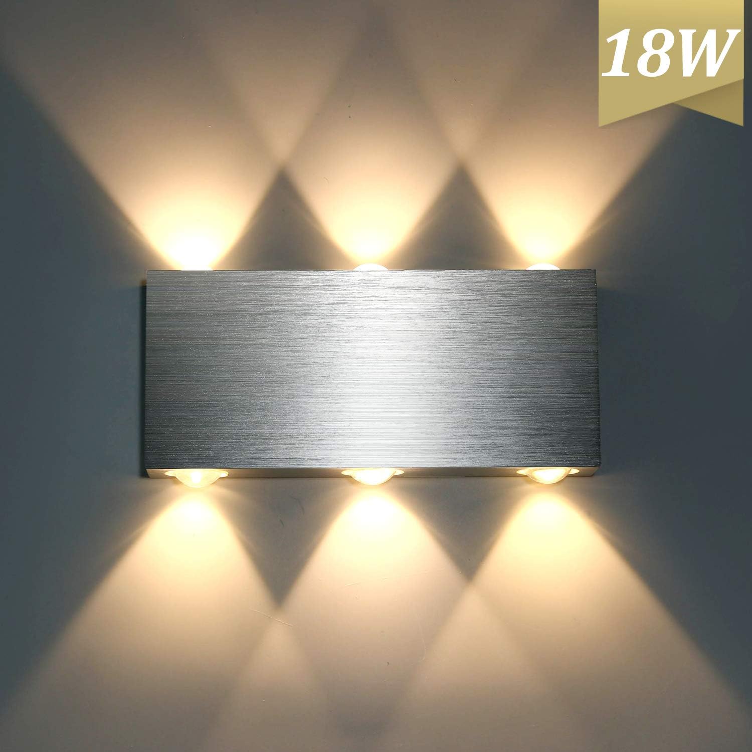 Lightess 18W LED Wall Light Modern Living Room Up Down Wall Lamp Aluminum Wall Light Sconce Bathroom Waterproof Lighting Fixture for Hall Home Office Bedroom Corridor Library Warm White