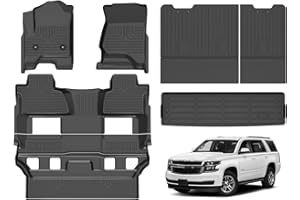 Hutisya-Floor Mats & Cargo Liner with Backrest Set Fit for Chevy Tahoe/GMC Yukon (7 Seats) 2015-2020 All Weather Protection Anti-Slip & Durable TPE Full Set Liners Automotive Accessories-Black