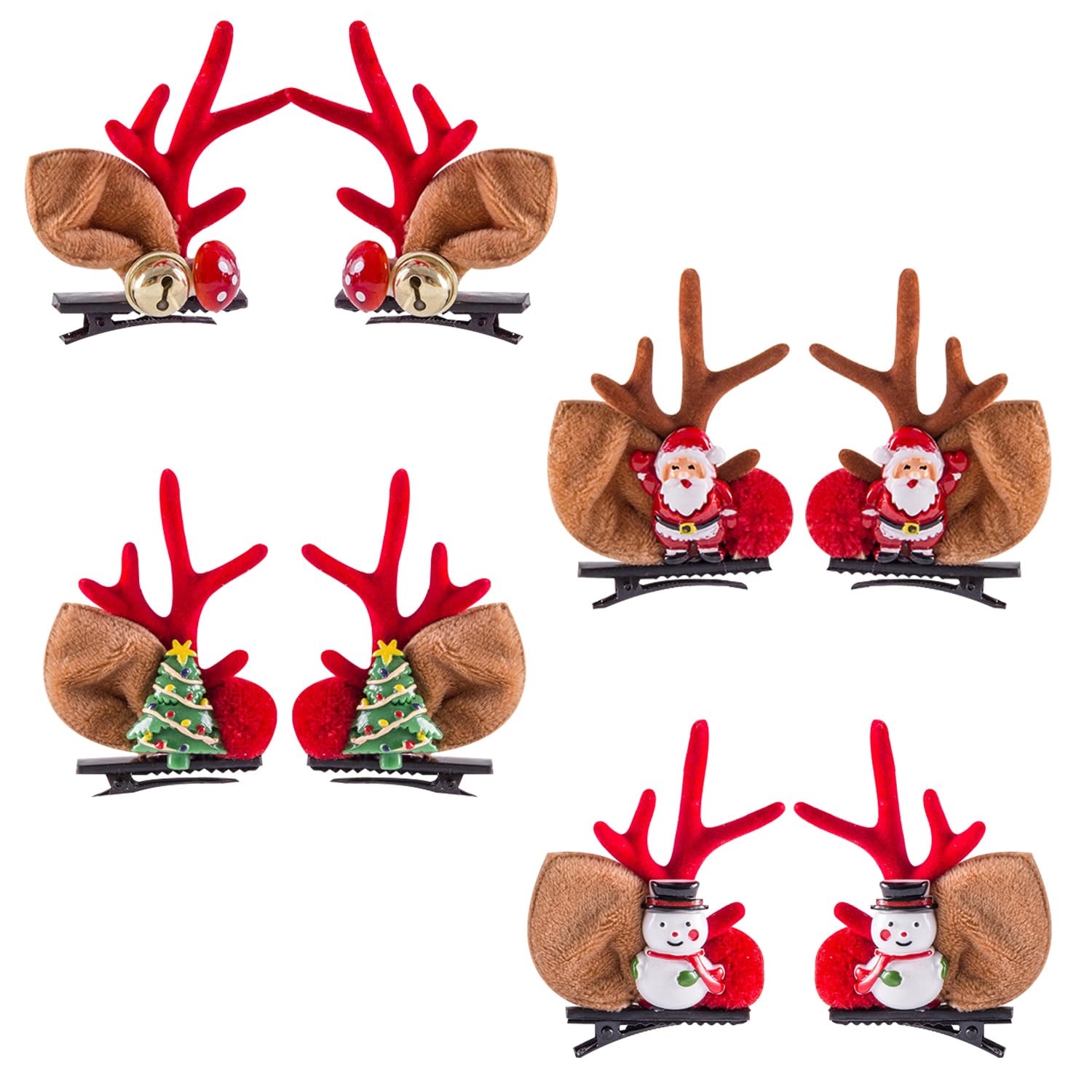 Miaija 8Pieces Pet Elk Hair Bow Clips Holiday Dog Hair Grooming Bows Clips Festive Christmas Elements Ear Bows Hair Accessories for Long Hair Small Pet