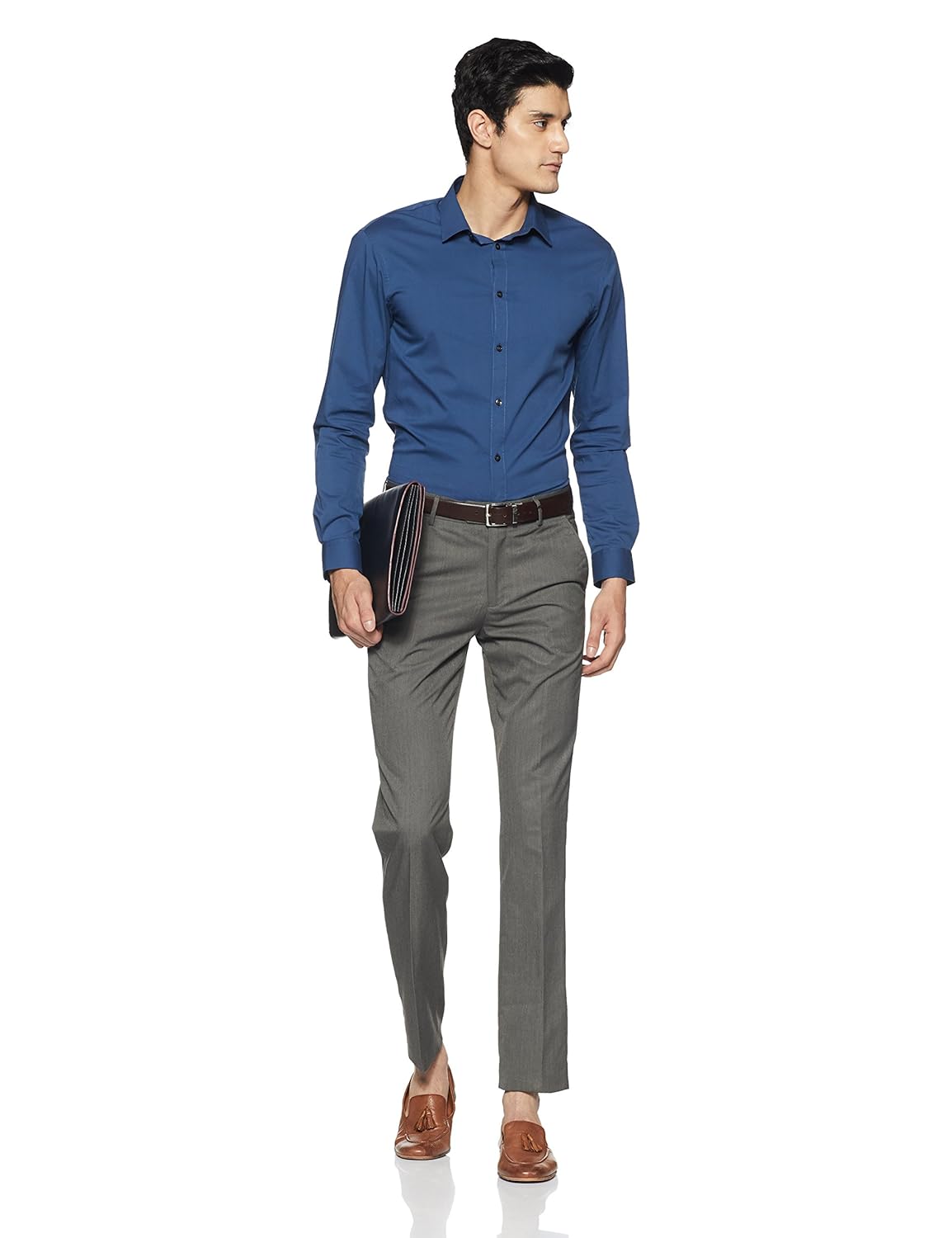 peter england men's slim fit formal trousers