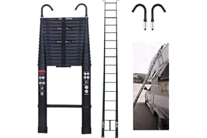 JUPITOR 20FT Telescoping Ladder Aluminum Telescopic Extension Ladder with 2 Detachable Hooks, 2.8" Roof Hooks, Collapsible Ladder Fully Extended 244", Multi-Purpose Ladders for Home, 330 Lb Capacity, EN131