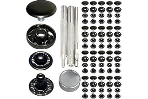 MEGOTO 12.5mm 633# Snap Fastener Stainless Steel Poppers Press Stud Cap Button for Bag Coats Marine Clothes Jackets Jeans Braccelets Gunmetal Black (20sets with Tools)