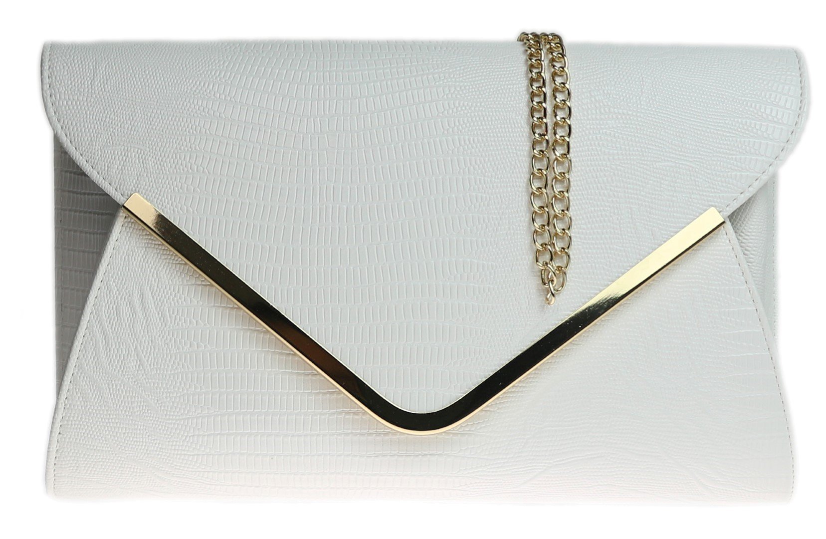 Girly HandBags Animal Print Flat Envelope Evening Clutch Bag Ladies Blue Brown Black Metal (White)(Size: W 33, H 20, D 7 cm (W 13, H 8, D 3 inches))