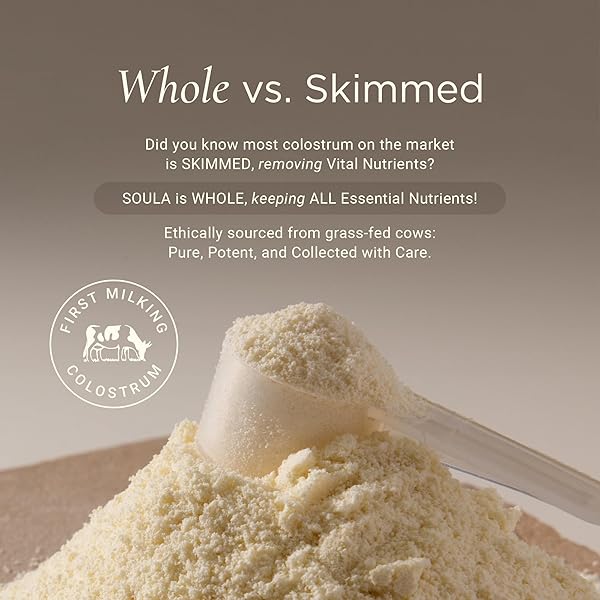SOULA LIPOSOMAL WHOLE COLOSTRUM SUPPLEMENT POWDER – USA GRASS-FED SUPERFOOD FOR GUT HEALTH, IMMUNE SUPPORT, ATHLETIC RECOVERY & HEALTHY AGING – FIRST MILKING – 60 SERVINGS