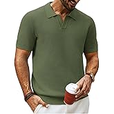 PJ PAUL JONES Mens Polo Shirts Short Sleeve Textured Knit V Neck Shirt Casual Golf Shirts Stylish Old Money Tops