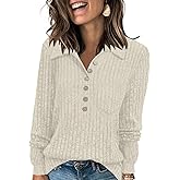 DB MOON Womens Long Sleeve Collared Shirt Lightweight Striped Sweaters 2026 Fall Blouses Business Casual Tops