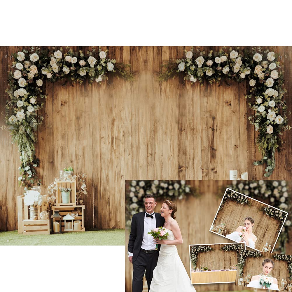 Photo 1 of DASHAN 10x8ft Polyester Wedding Backdrop Rustic Floral Flower Wood Wall Backdrop Bridal Shower Reception Ceremony Photography Background Wedding Proposal Party Kids Birthday Party YouTube Photo Prop