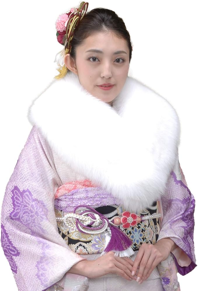 Amazon 日本製 成人式 着物 和装 振袖 Saga シャドー フォックス 白 ホワイト ショール ストール Fs0048 和装小物 通販