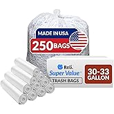 Reli. 30-33 Gallon Trash Bags Heavy Duty | 250 Count Bulk | Clear Large Trash Bags 30+, 32 Gallon | Made in USA