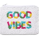 Beaded Coin Purse Pouch Summer Sunshine Watermelon Fruit Coin Purse Handmade Small Change Purse Wallet with Zippers Summer Beach Accessories Gifts (GOOD VIBES)