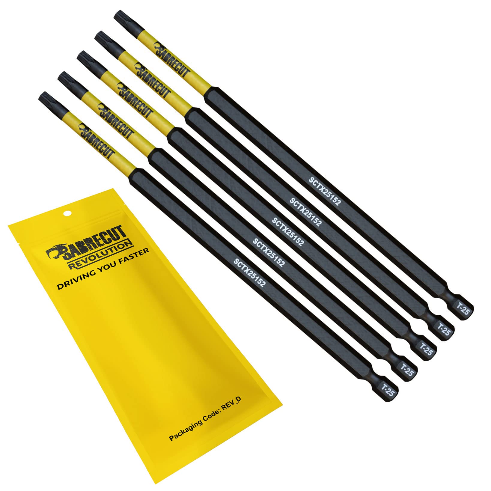 5 x SabreCut SCTX25152_5 152mm T25 TX25 Magnetic Impact Screwdriver Driver Bits Set Torx Heavy Duty
