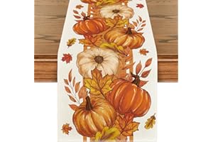 Artoid Mode Orange Pumpkin Maple Leaf Stripes Fall Table Runner, Seasonal Autumn Kitchen Dining Table Decoration for Home Party Decor 13x72 Inch