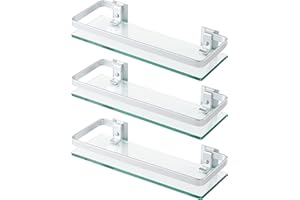 KES Bathroom Glass Shelf Tempered Glass Shelf 13.8 inch, Aluminum Extra Thick 8MM Glass Shelves Over Toilet 1 Tier Rectangula