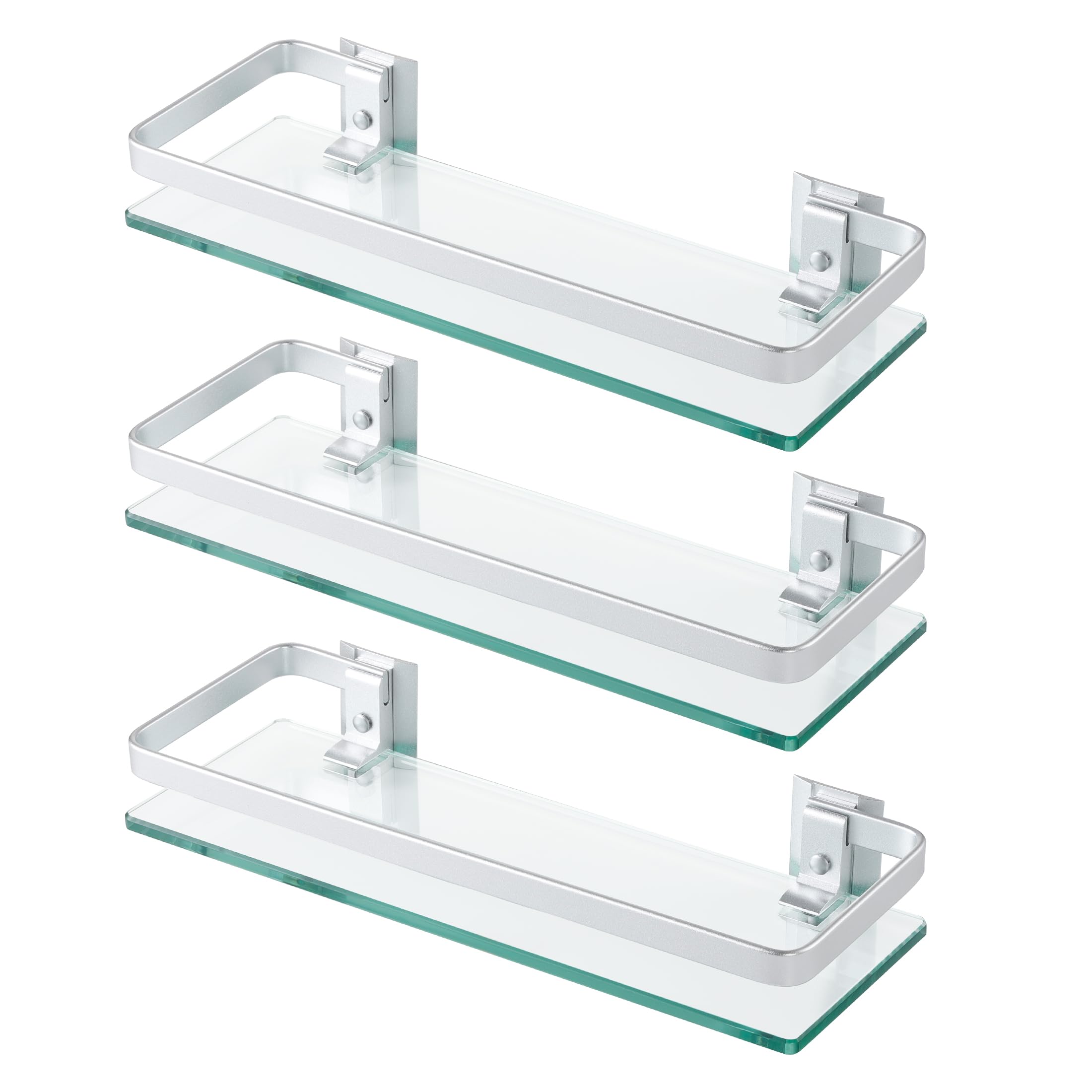 KES Bathroom Shelves Glass Shelf 3 Pack, Extra Thick Tempered Glass Shower Shelf Rectangular Aluminum Silver Sand Sprayed Wall Mounted, A4126A-P3