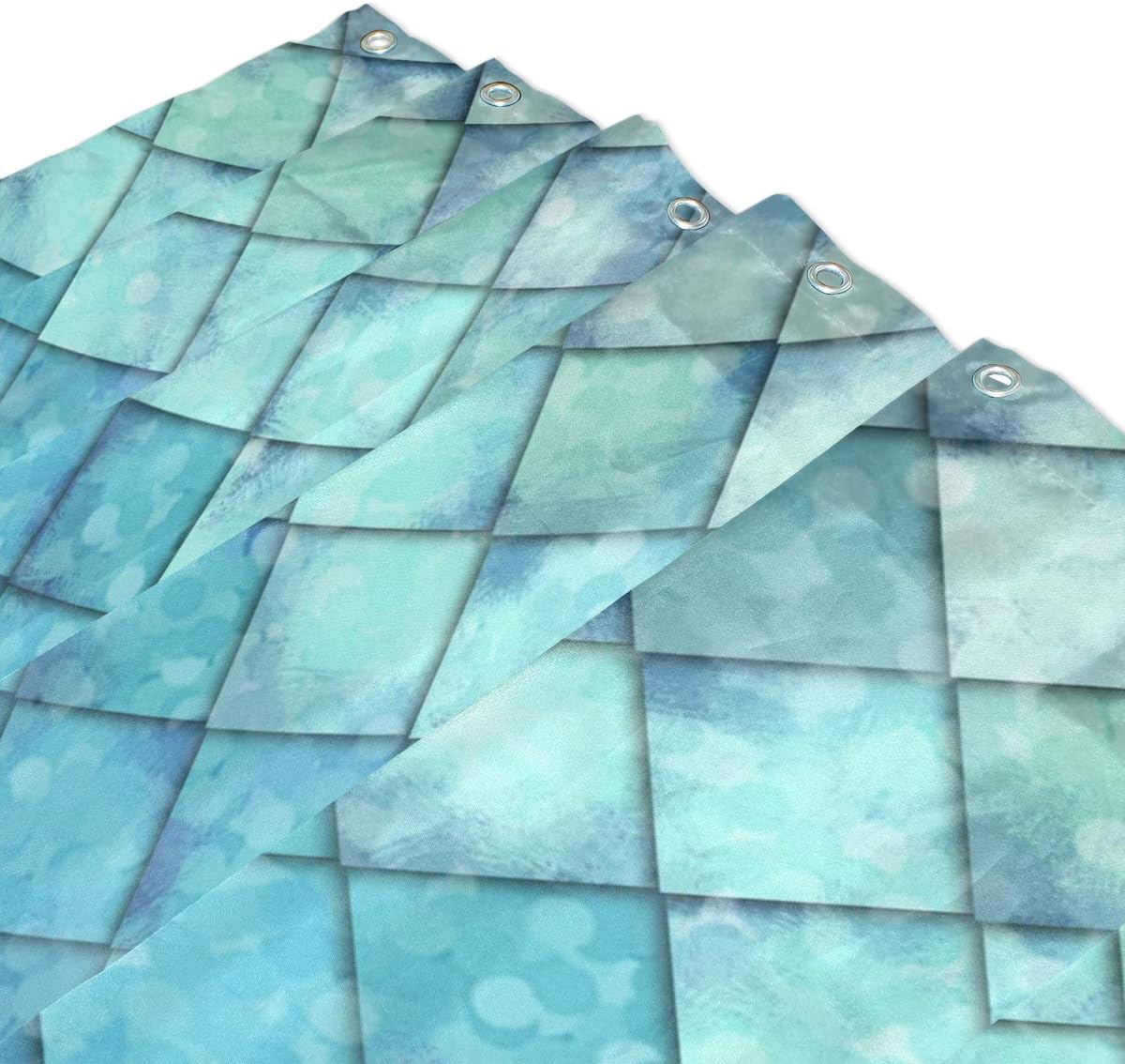 Mermaid Shower Curtains Ocean Blue Teal Fish Scales Geometric Rhombus Bathroom Curtains Proof Resistant Fabric Weighted Bath Curtain Washable Tub Shower Curtain for Holiday 12 Hooks 183x183 cm - Image 4