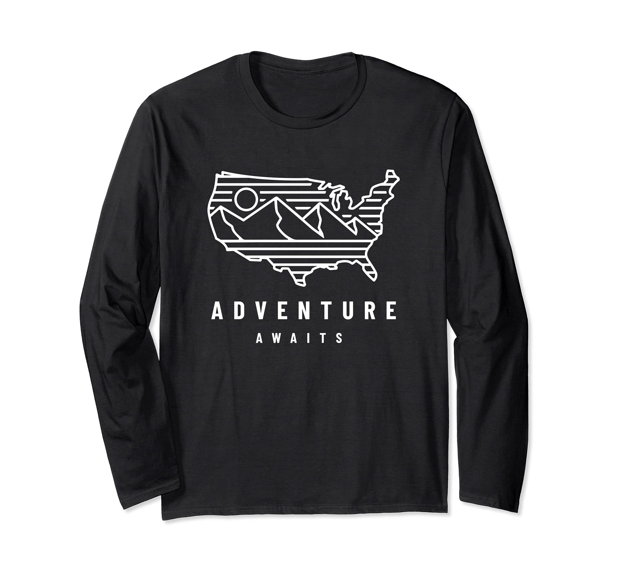 Adventure Awaits USA Travel / Road Trip Country Explore Camp Long Sleeve T-Shirt