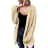 Dokotoo Women's 2026 Fashion Casual Open Front Long Sleeve Chunky Cable Knit Cardigans Sweaters Outerwear Coats with Pockets