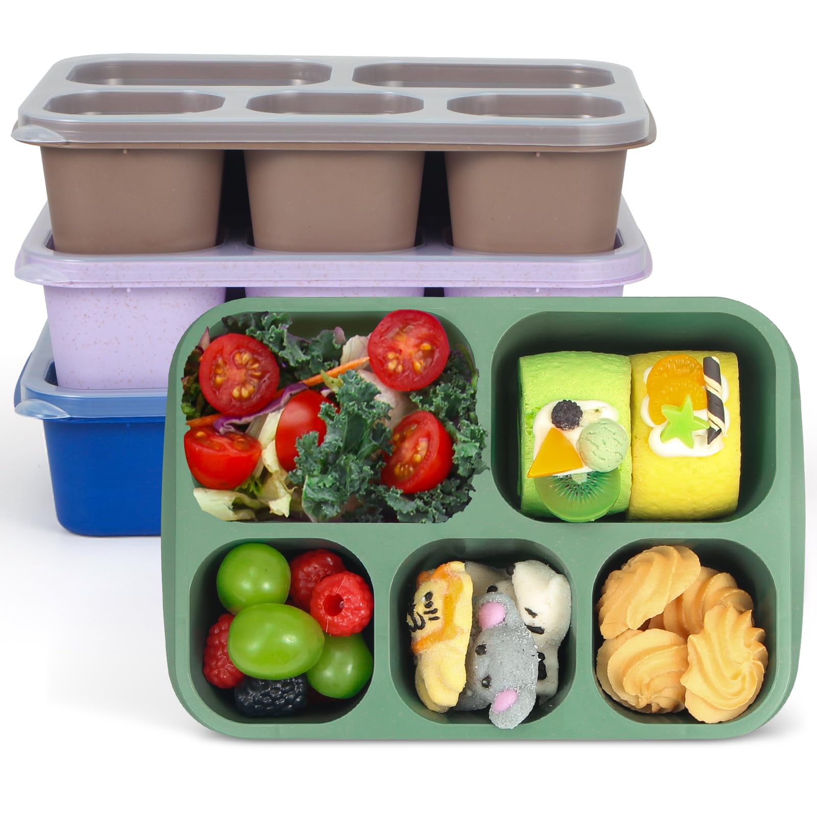 Photo 1 of Lunbxx Bento Box Adult - Snack Box Containers 4 Pack, 5 Compartment Lunchables Containers for Kids/Adults, Meal Prep Container Reusable for Travel (Unisex)