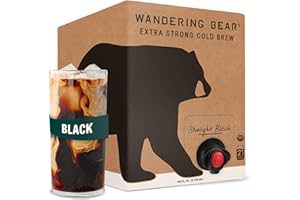 Wandering Bear Straight Black Organic Cold Brew Coffee On Tap, Iced Coffee Drink - Extra Strong, Bold, Smooth, No Sugar Added, Shelf-Stable, Ready to Drink, 100% Organic - 128 fl oz (1 gallon)
