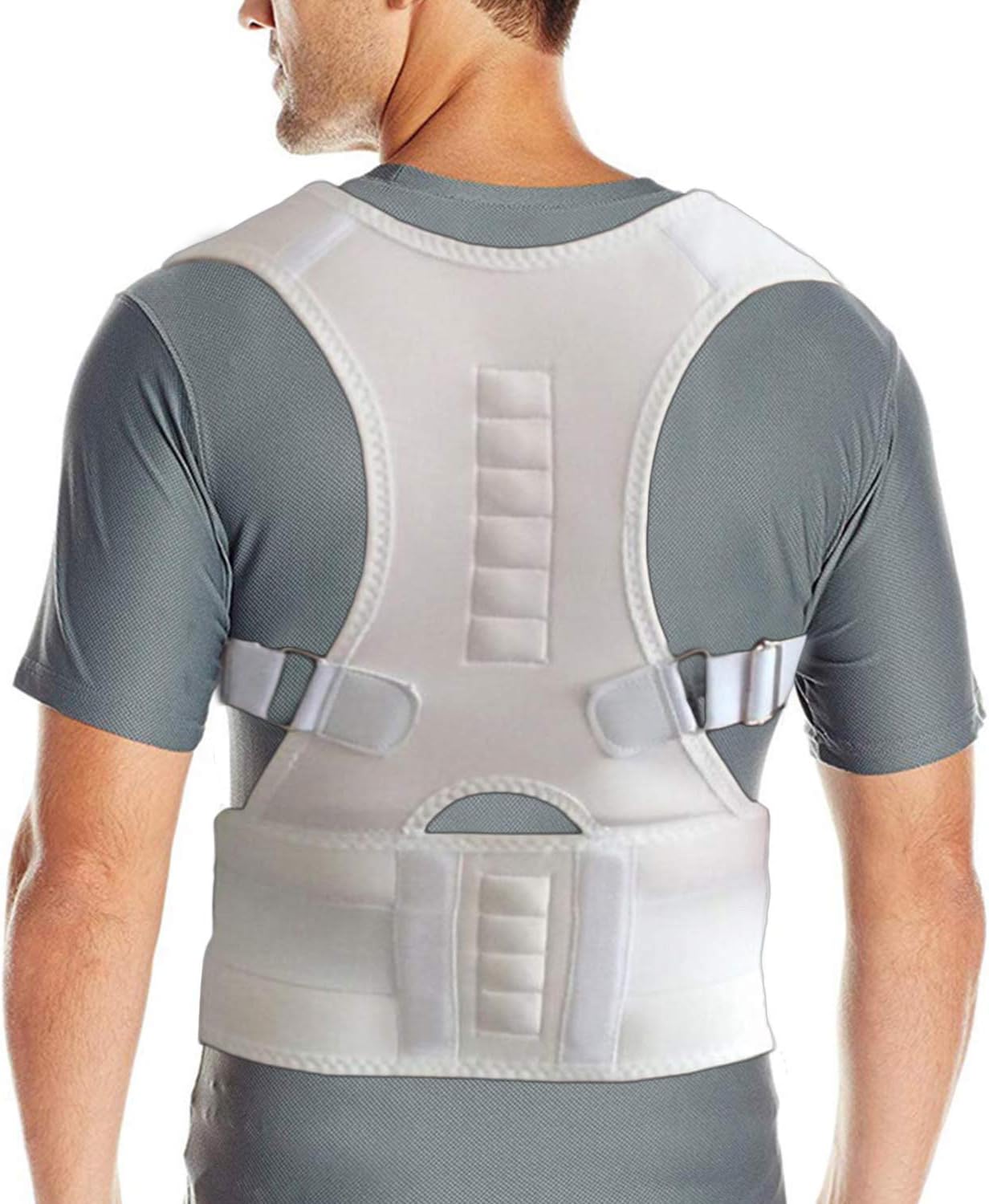 Support Brace Magnetic Shape Body Shoulder Brace Belt -The Ultimate and Best Fully Adjustable Support Brace for man and woman,White,Large