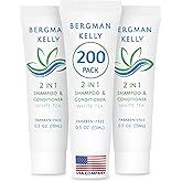 Bergman Kelly - Hotel 2 in 1 Shampoo and Conditioner - 0.5 fl oz, 200 PK, White Tea - Delight Your Guests with Revitalizing and Refreshing Travel Size Shampoo - Quality Mini Hotel Toiletries in Bulk