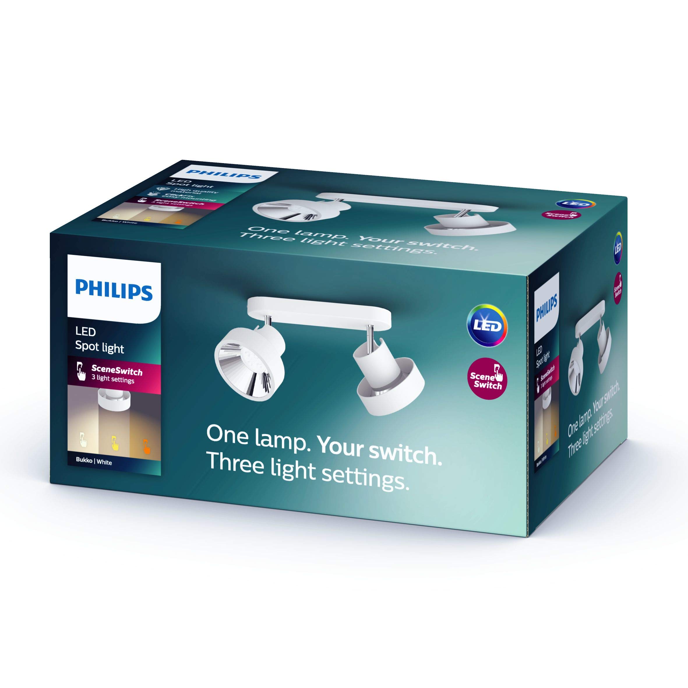 Philips myLiving 2-Pack Bukko LED SceneSwitch White in Metal, Warm White to Neutral Dimmable with Existing Switch