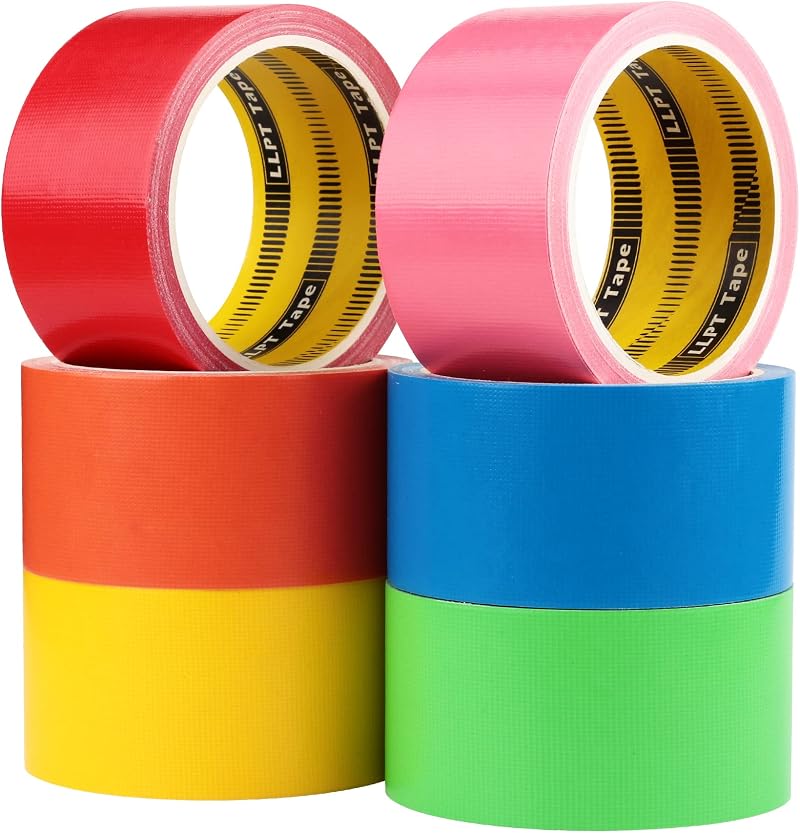 LLPT Duct Tape 6 Pack 50MM x 9M Assorted Colors Blue Pink Yellow Green Orange