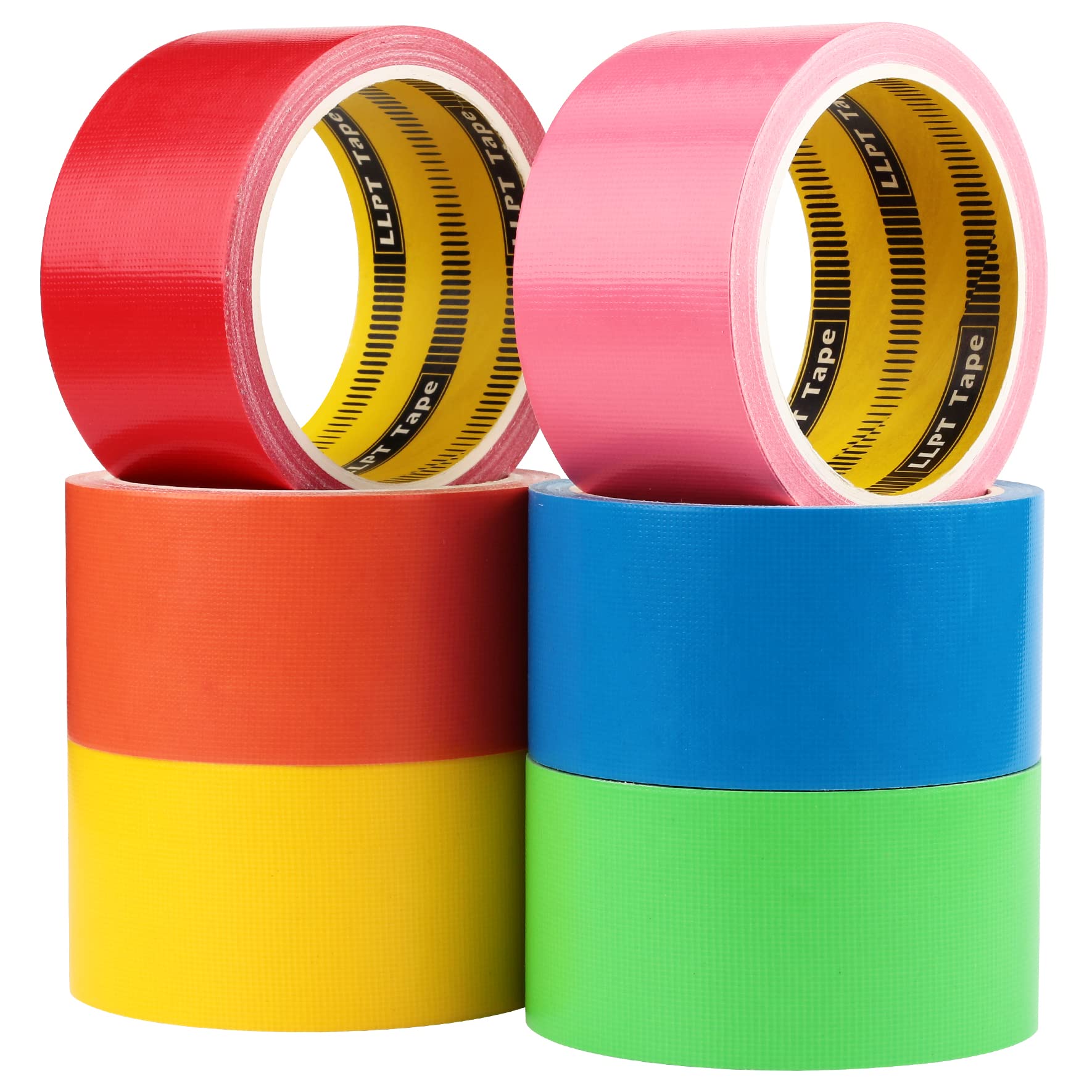 LLPT Duct Tape | 6 Packs | 50MM x 9M | Assorted Color - Blue Pink Yellow Green Orange Red | Fabric Gaffer Tape | Heavy Duty Waterproof Cloth Repair Tape | for DIY Indoor Outdoor Use(DT606)