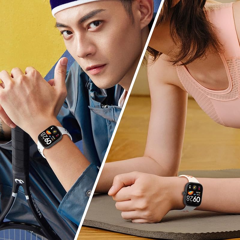 Silikon Armband für Xiaomi Smart Band 10 Pro/9 Pro/8 Pro, Uhrarmband Weich Atmungsaktiv Sport Ersatzarmband für Xiaomi Redmi Watch 6/5/4 - Sternenlicht Orange + Schwarz Weiß — Foto 7 von 7