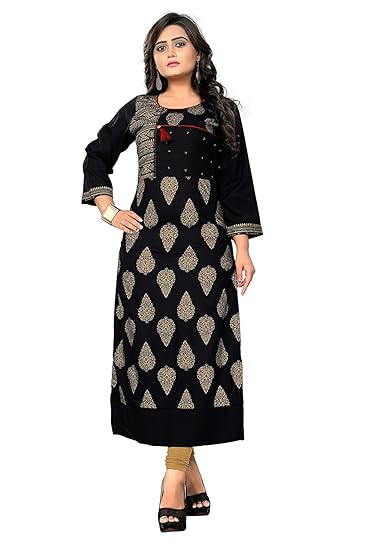 Navabi Export Womens Black Color Rayon Fabrics Straight Kurta (VF-KU-160)