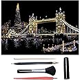 Scratch Art for Adults & Teens, Paint by Scratch 16 X 11.2 Inches, Scratch Off Paper Painting, Scratchart Kit Ornaments, Colorful Sketches Rainbow Scratch Art (Tower Bridge)