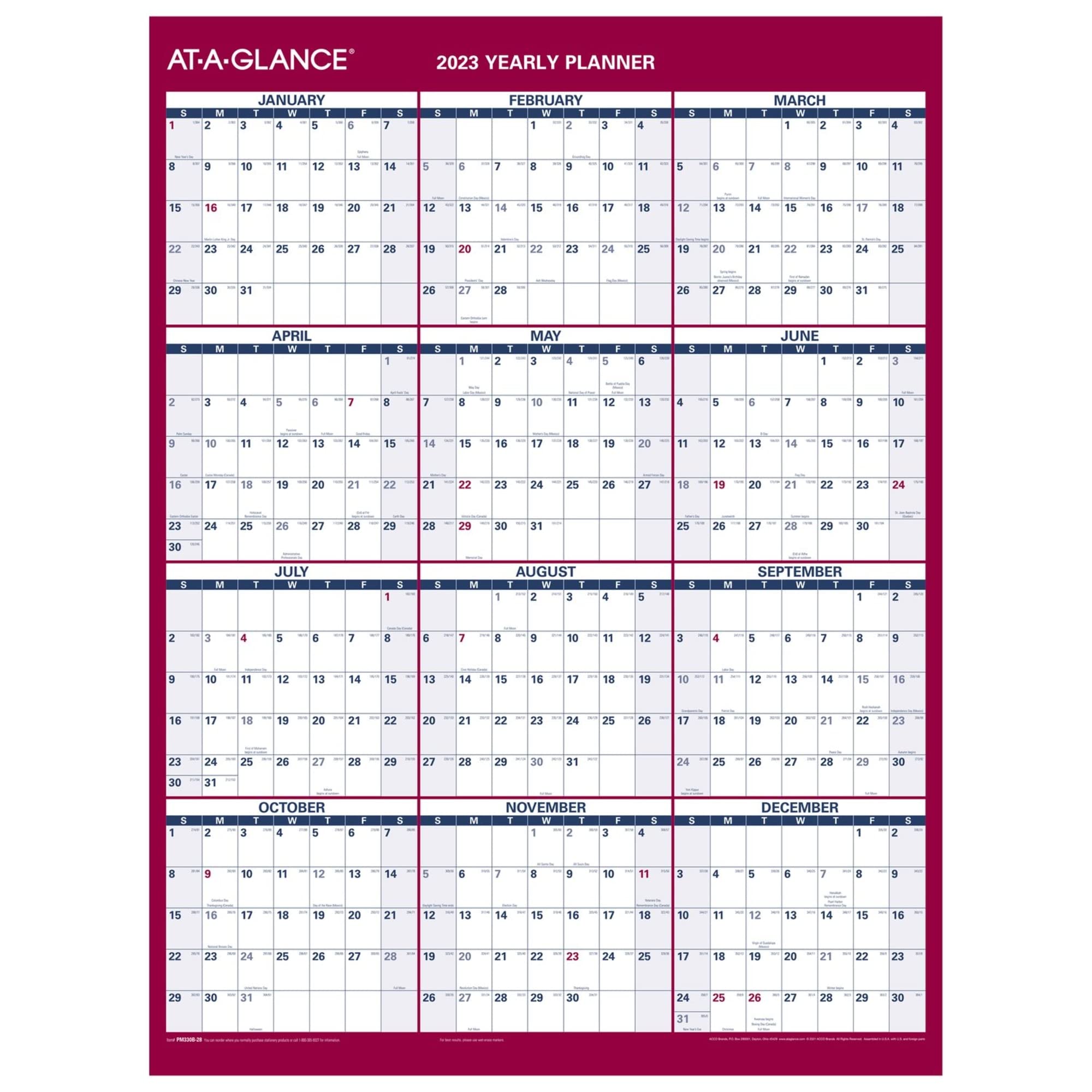 At-A-Glance 2023 Erasable Calendar, Dry Erase Wall Planner, 12" x 16", Small, Vertical/Horizontal, Reversible (PM330B28), PM330B2823, Blue