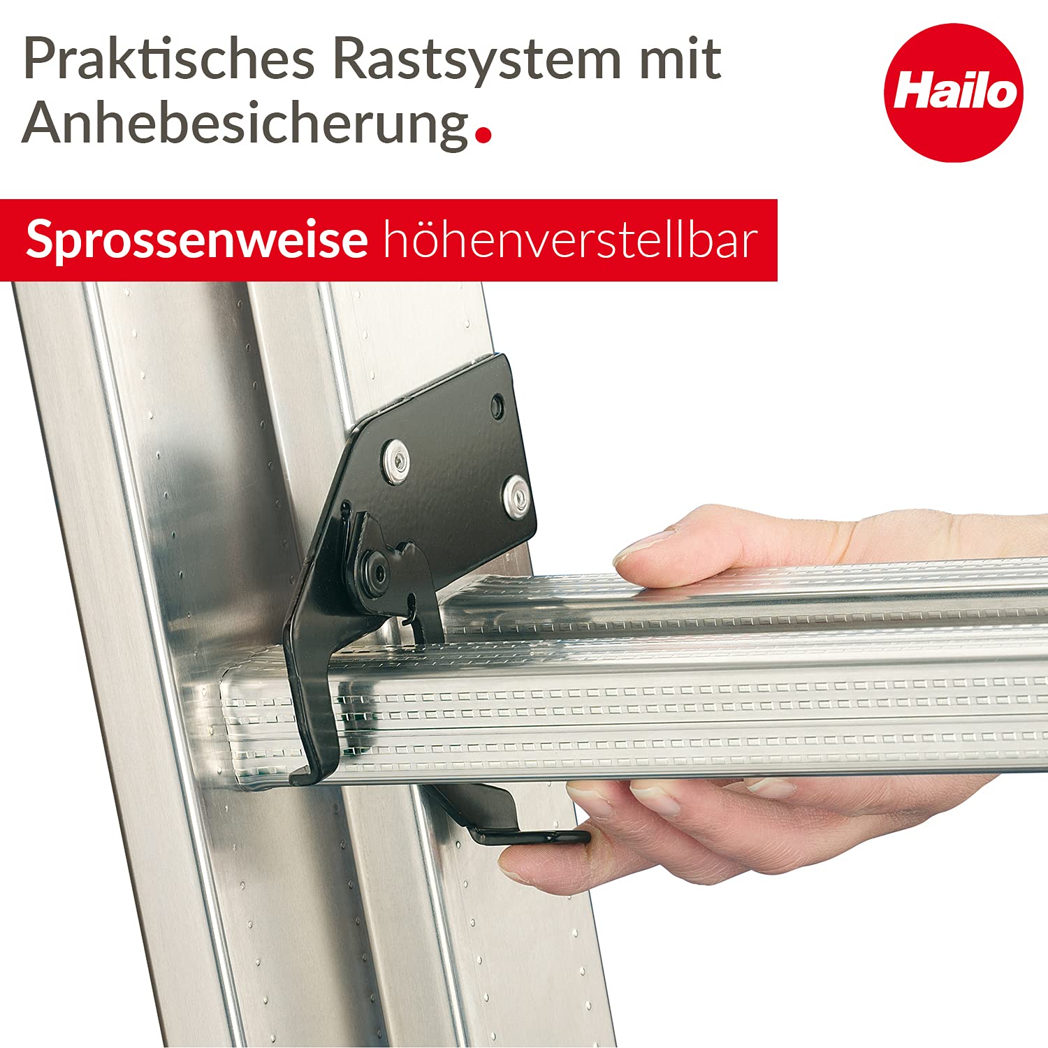 Hailo S80 ProfiStep Duo Alu-Schiebeleiter - 2 x 9 Sprossen belastbar bis 150 kg - Leiternteile einzeln verwendbar - sprossenweise höhenverstellbar - Aluleiter Made in Germany - rostfrei - Silber 4